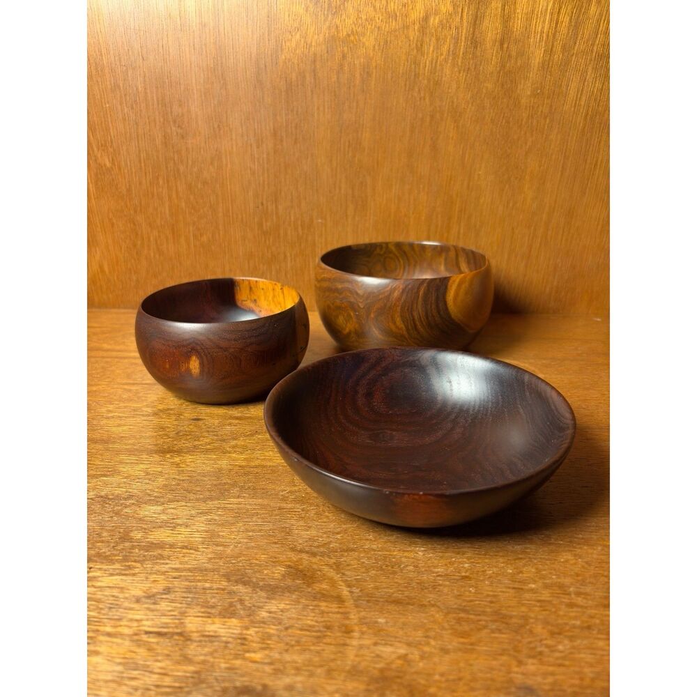 Vintage Barry Biesanz Woodworks Set of 3 Cocobolo Turned Wood Bowls